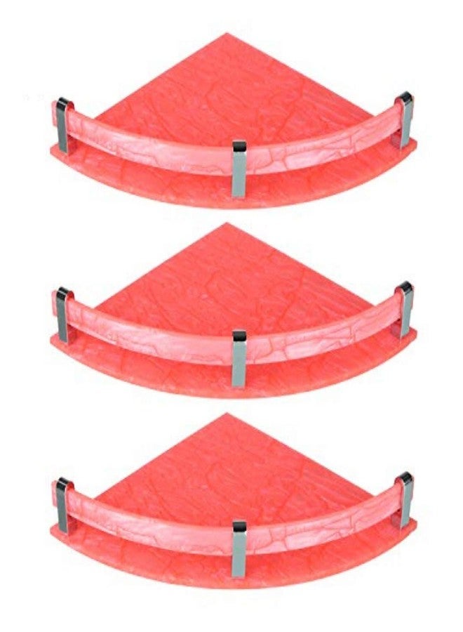STIMULUS Acrylic Bathroom Corner Shelf | Kitchen Wall Shelves,Bedroom Rack, Trophy Stand Pink Colour (Pack of 3) (12x12 Inch) - Image 1
